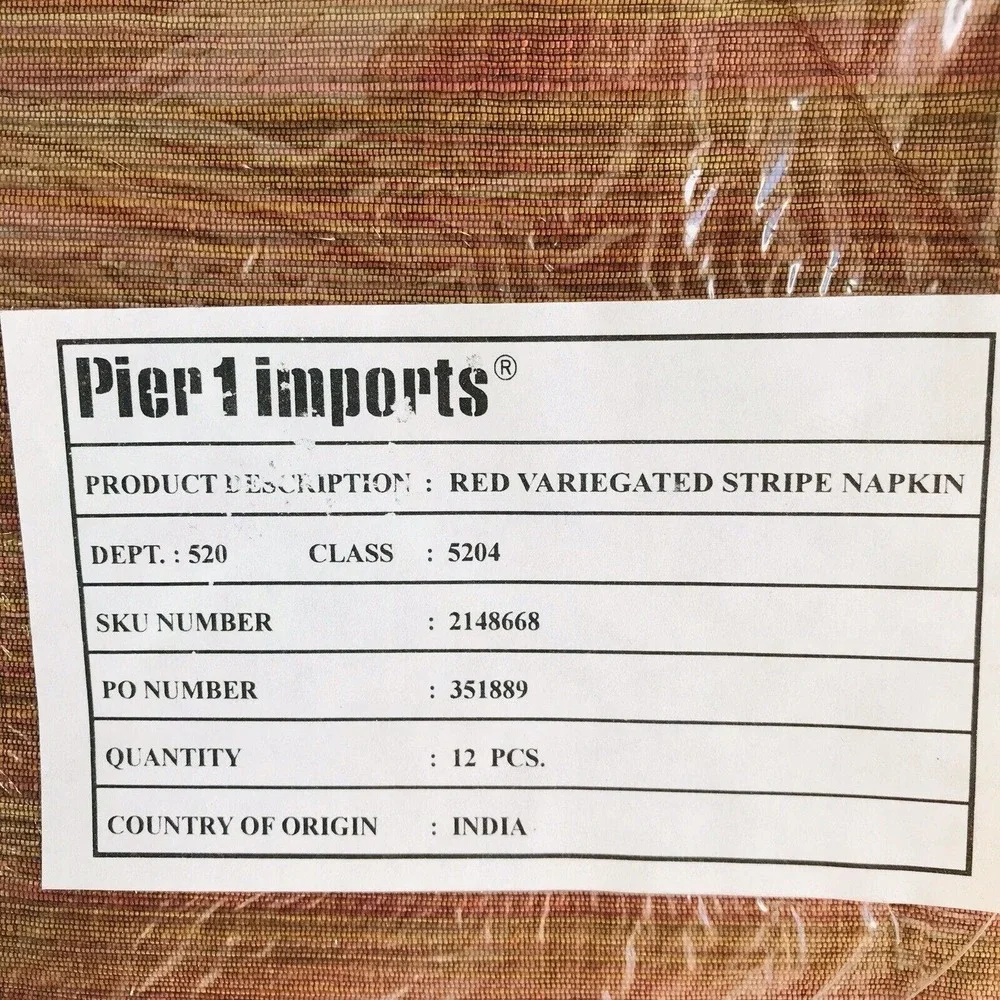 NEW Pier 1 Imports Set (6) Striped Cloth Table Napkins Holiday Red Orange